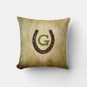 Coussin Monogramme initial du fer à cheval pour personnali