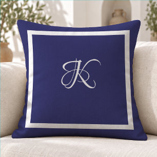 Coussin Monogramme initial élégant bleu gris
