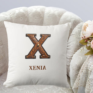 Coussin Monogramme initial en cuir western tooled X