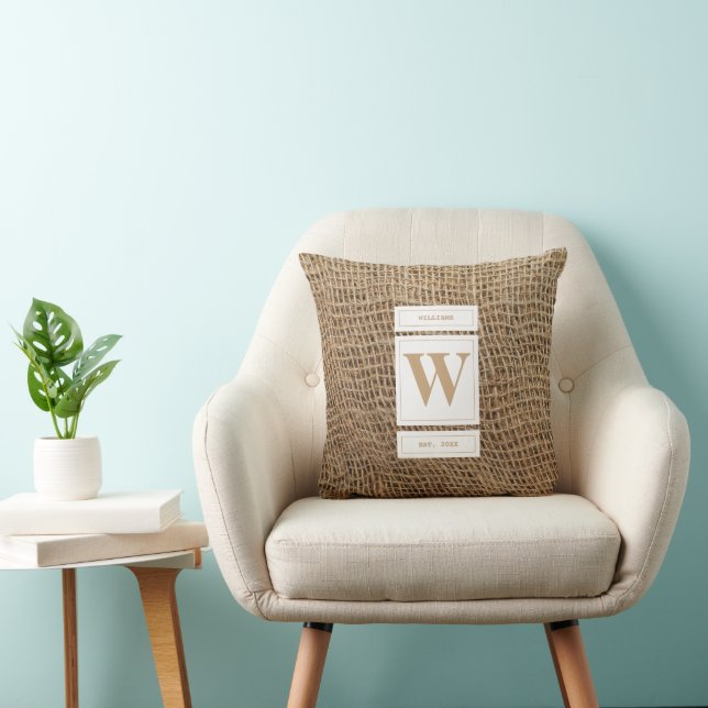 Coussin Monogramme Initial en Toile de Jute Rustique  (Chaise)
