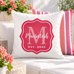 Coussin Monogramme Initial Familial Rose Élégant