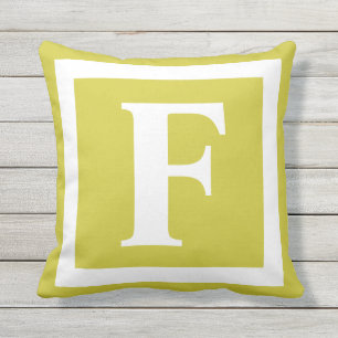 Coussin Monogramme initial jaune or blanc
