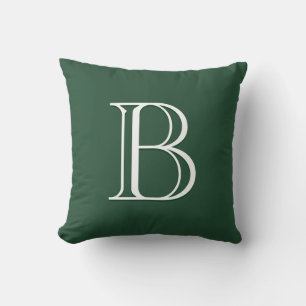 Coussin Monogramme Initial Minimaliste Moderne Vert & Blan