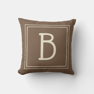Coussin Monogramme Initial Moderne Cadre Neutre Marron Crè