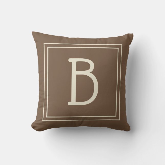 Coussin Monogramme Initial Moderne Cadre Neutre Marron Crè (Recto)