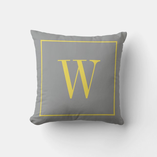 Coussin Monogramme Initial Moderne Tendance Gris Jaune (Recto)