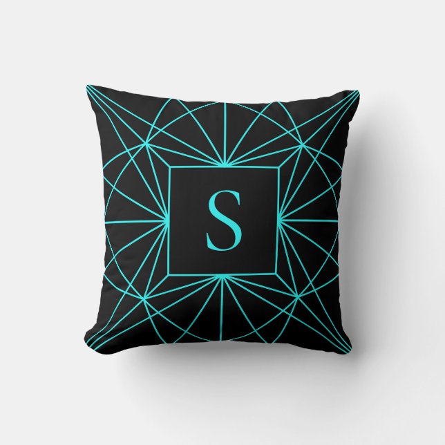 Coussin Monogramme Initial | Motif Géométrique Turquoise (Recto)