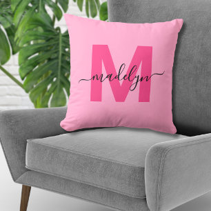Coussin Monogramme Initial Nom Rose Chaud