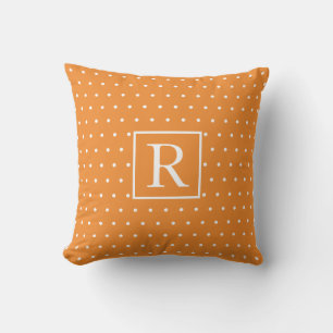 Coussin Monogramme initial orange blanc Pois mou