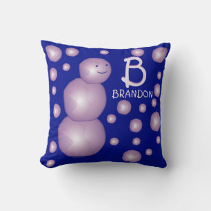 Coussin Monogramme initial Purple Snowman 3D Balls Points