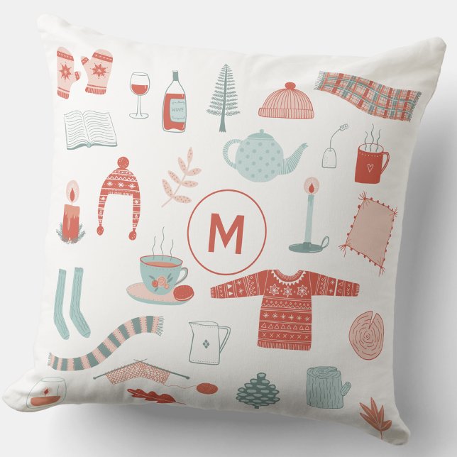 Coussin Monogramme Initial Retro Scandinave Hygge (Monogram initial personalized Scandinavian Hygge cosy throw pillow)