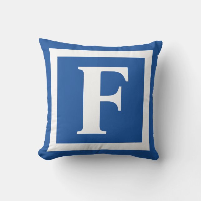 Coussin Monogramme initial Royal Bleu Blanc (Recto)