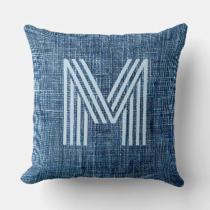 Coussin Monogramme initial Russe Bleu Denim Grand