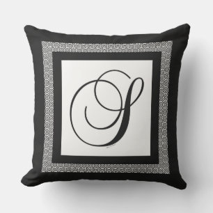 Coussin Monogramme initial S Blanc noir
