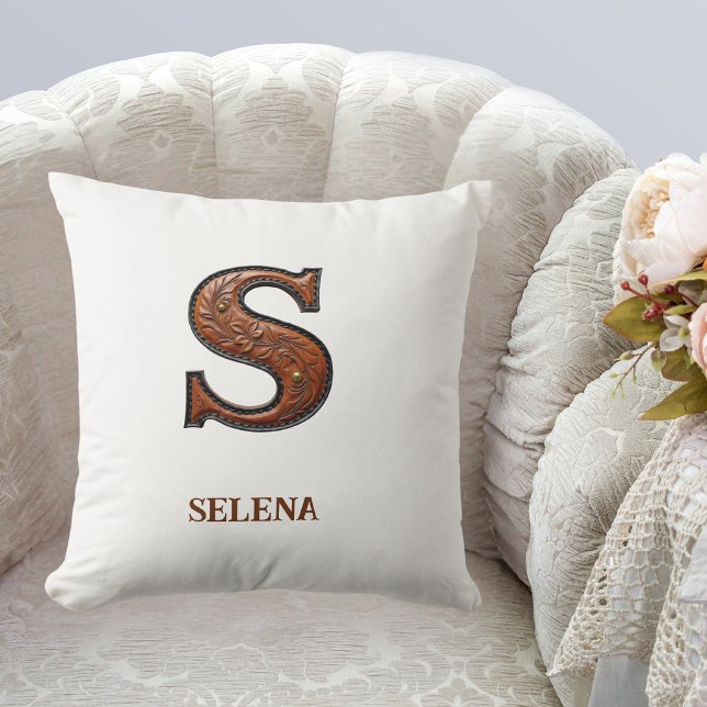Coussin Monogramme initial S en cuir western travaillé (Créateur téléchargé)