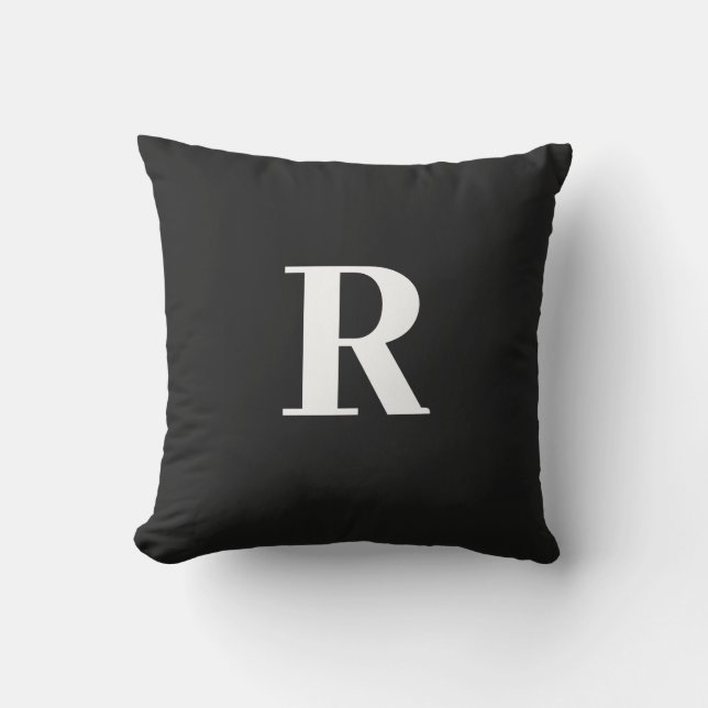 Coussin Monogramme Initial Simple Minimal Moderne Noir Bla (Recto)