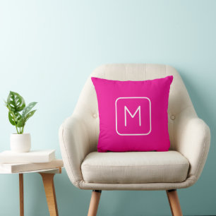 Coussin Monogramme Initial Simple & Moderne Rose & Blanc