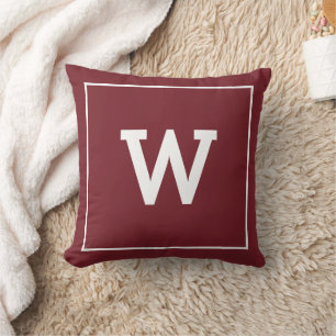 Coussin Monogramme initial simple rouge Bourgogne