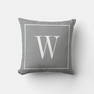 Coussin Monogramme Initial Stylé Moderne Tendance Gris Bla
