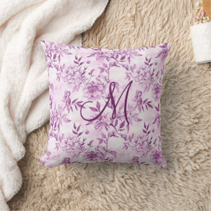 Coussin Monogramme Initial Toile Chinoiserie Florales Viol