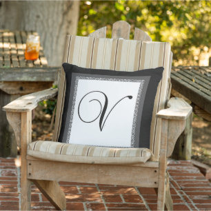 Coussin Monogramme initial V noir blanc