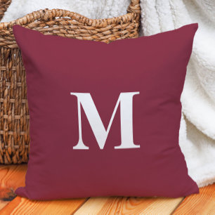 Coussin Monogramme Initial Violet Blanc Éditable