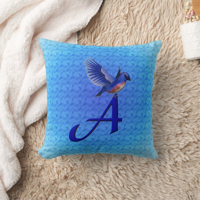 Coussin Monogramme Initiale A Oiseau Bleu (Couverture)