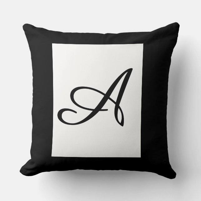 Coussin Monogramme Initiale Cursive A Carré Pelucheux Noir (Recto)
