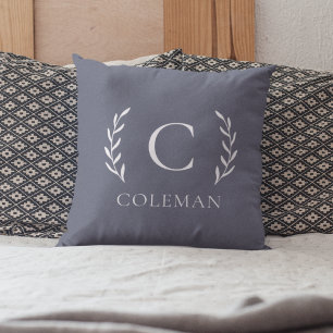 Coussin Monogramme Initiale Nom Bleu Rustique Intérieur Ex