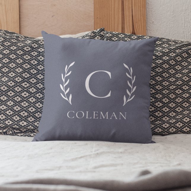 Coussin Monogramme Initiale Nom Bleu Rustique Intérieur Ex (Créateur téléchargé)