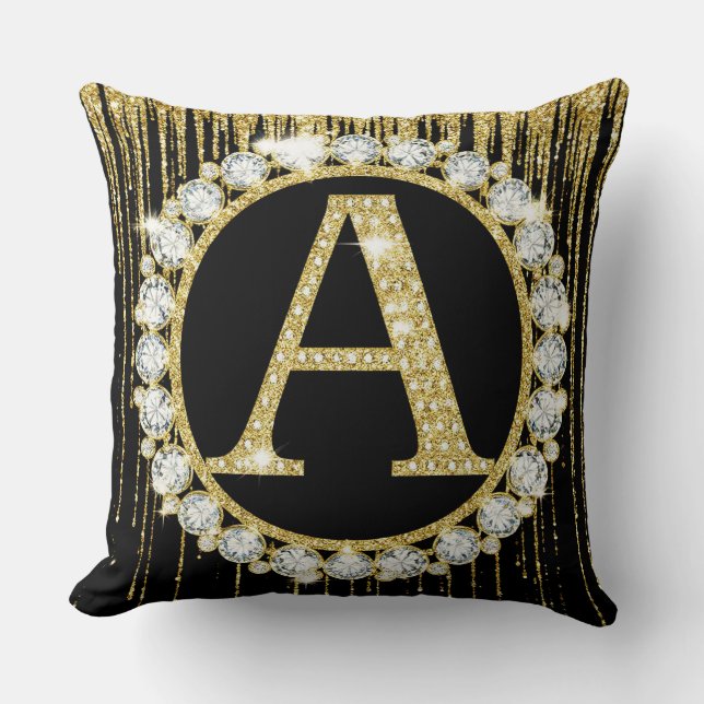 Coussin Monogramme Initiale Personnalisée avec Dégoulinade (Recto)