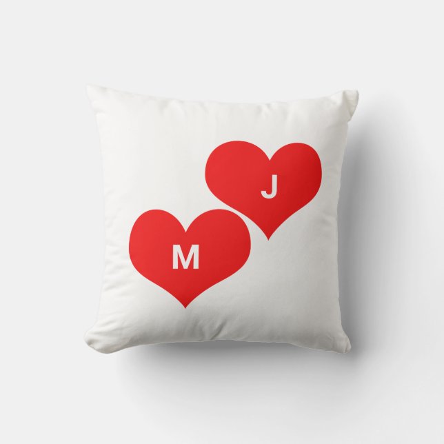 Coussin Monogramme initiale personnalisée de cœur rouge po (Recto)