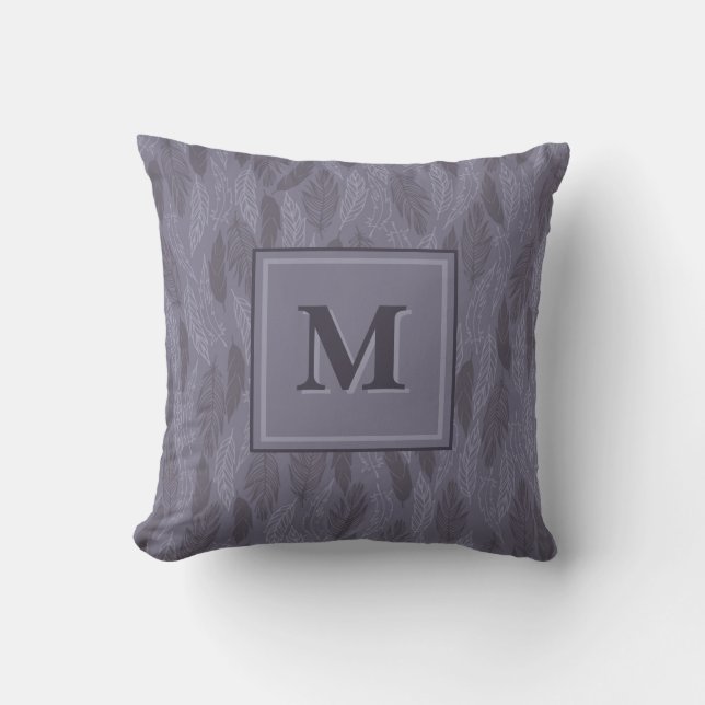 Coussin Monogramme initiale Plum violet feuille florale Mo (Recto)