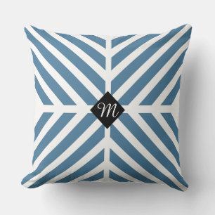 Coussin Monogramme Initiale Rayures Diagonales Bleues Mode