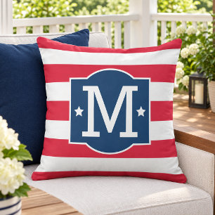 Coussin Monogramme Initiale Rouge Blanc Bleu Patriotique