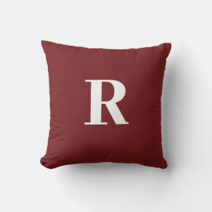 Coussin Monogramme Initiale Simple Minimale Bourgogne Roug