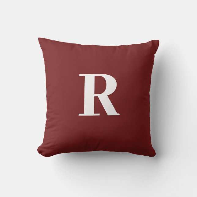 Coussin Monogramme Initiale Simple Minimale Bourgogne Roug (Recto)
