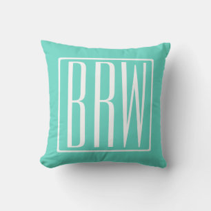 Coussin Monogramme Initiales 3 Modernes Gras   Blanc Sur A