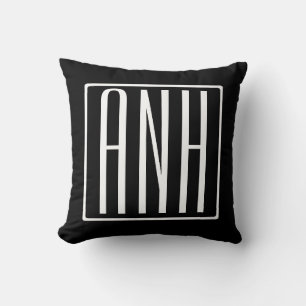 Coussin Monogramme Initiales 3 Modernes Gras   Blanc sur N