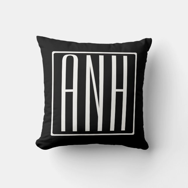 Coussin Monogramme Initiales 3 Modernes Gras | Blanc sur N (Recto)