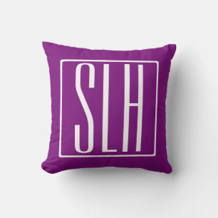 Coussin Monogramme Initiales 3 Modernes Gras Blanc & Vio