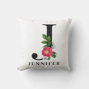 Coussin Monogramme J Alphabet Floral Personnalisé