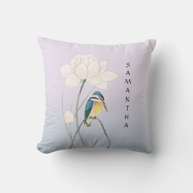 Coussin Monogramme Japonais Vintage Kingfisher (Recto)
