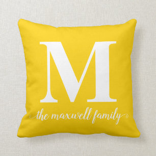 Coussin Monogramme jaune brillant rustique moderne Script