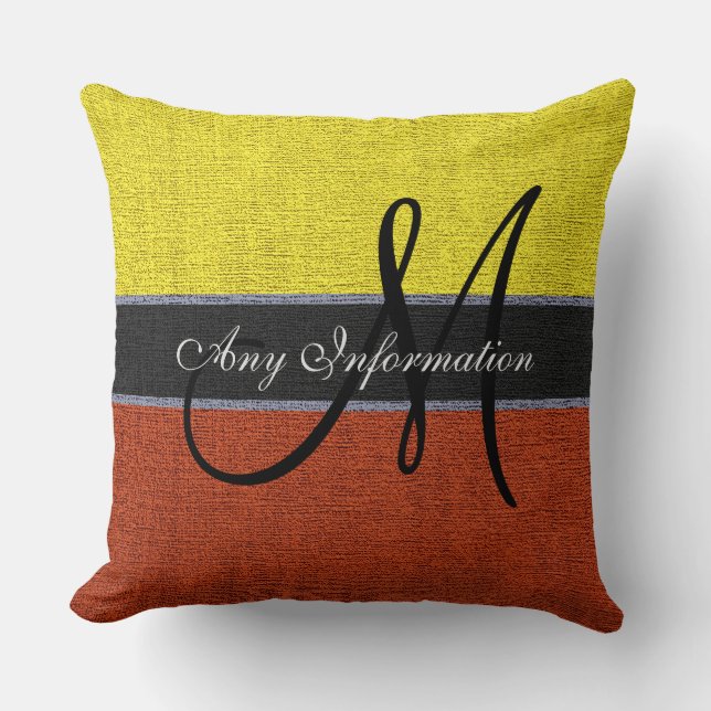 Coussin Monogramme Jaune Brown Burlap Jute rustique (Recto)