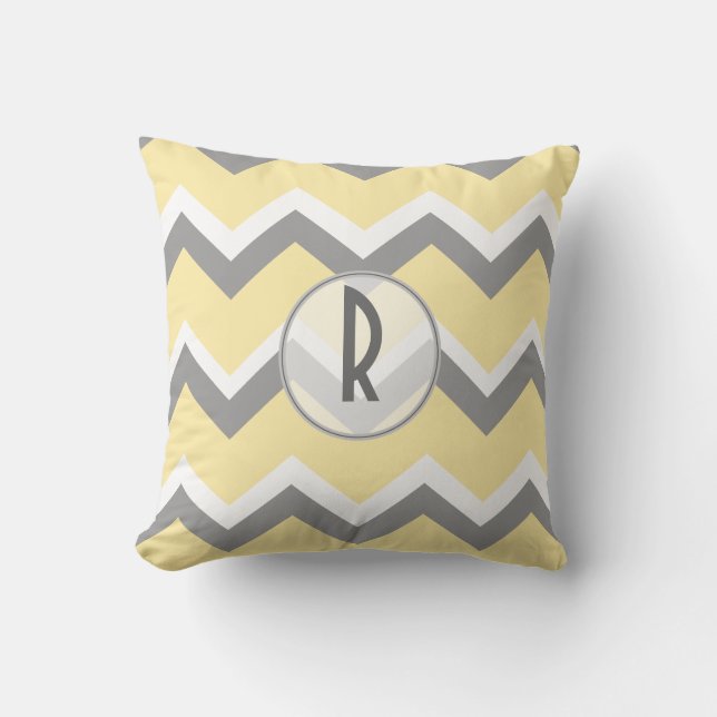Coussin Monogramme jaune et gris de Chevron (Recto)