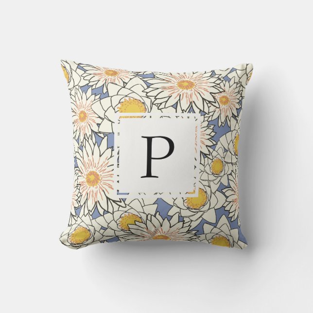 Coussin Monogramme jaune floral printanier (Recto)