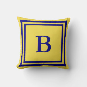 Coussin Monogramme jaune traditionnel et bleu marine