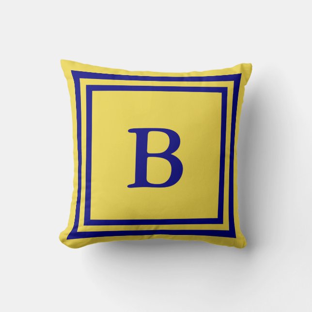 Coussin Monogramme jaune traditionnel et bleu marine (Recto)