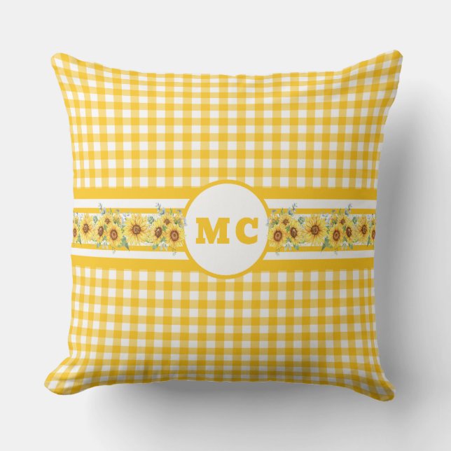Coussin Monogramme jaune vif En vichy tournesol plaqué (Recto)